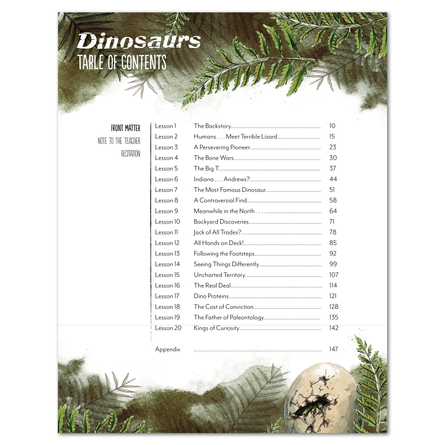 Dinosaurs Homeschool Unit Study Digital Teacher's Guide Table of Contents