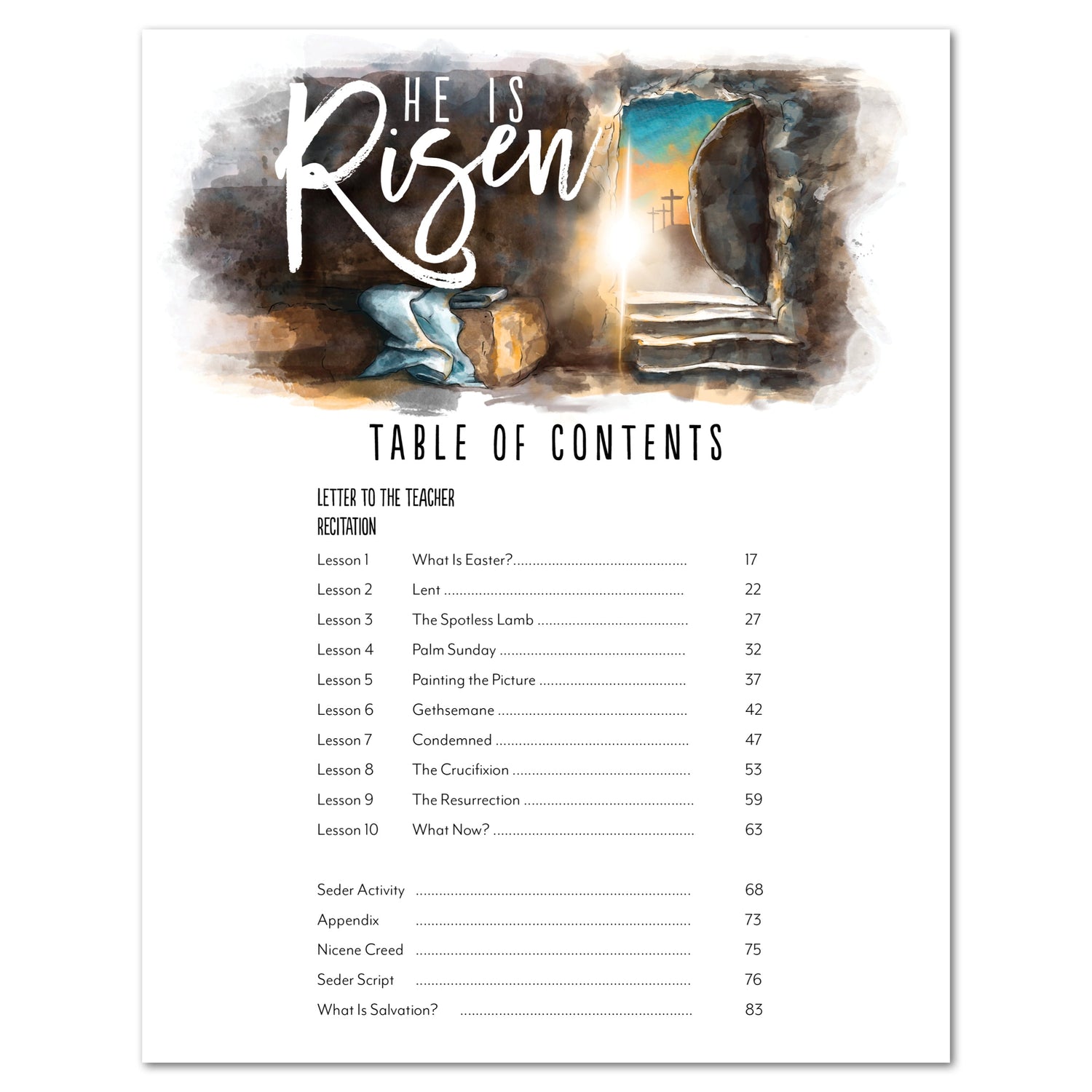 Easter - He is Risen Homeschool Unit Study Digital Teacher's Guide Table of Contents