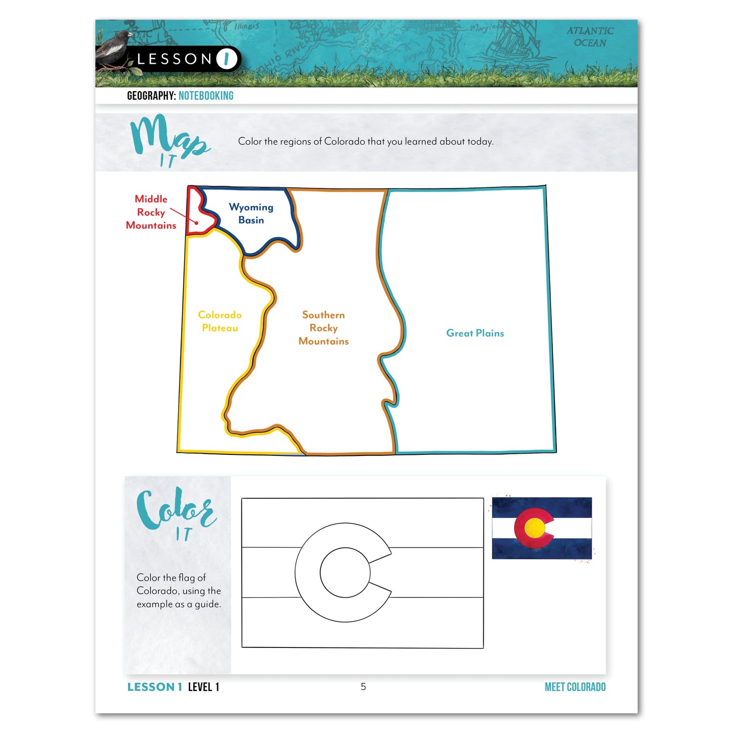 Colorado Fifty States Homeschool Unit Study Digital Student Book Level 1 Lesson 1 Page