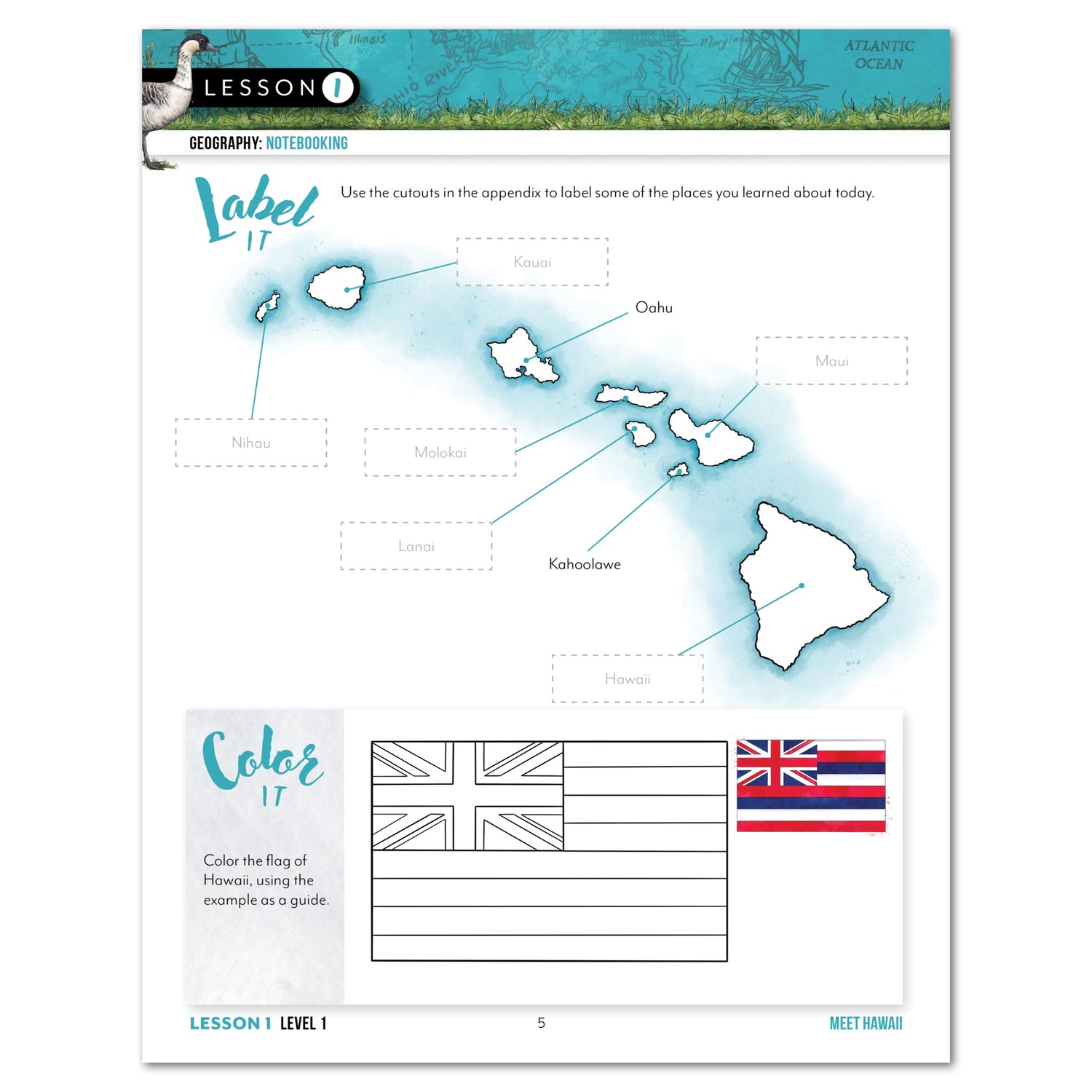 Hawaii Fifty States Homeschool Unit Study Digital Student Book Level 1 Lesson 1 Page