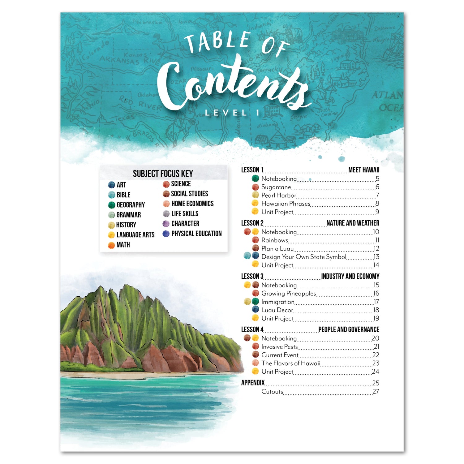 Hawaii Fifty States Homeschool Unit Study Digital Student Book Level 1 Table of Contents 