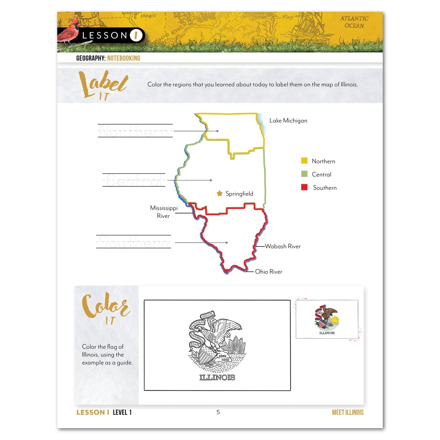 Illinois Fifty States Homeschool Unit Study Digital Student Book Level 1 Lesson 1 Page