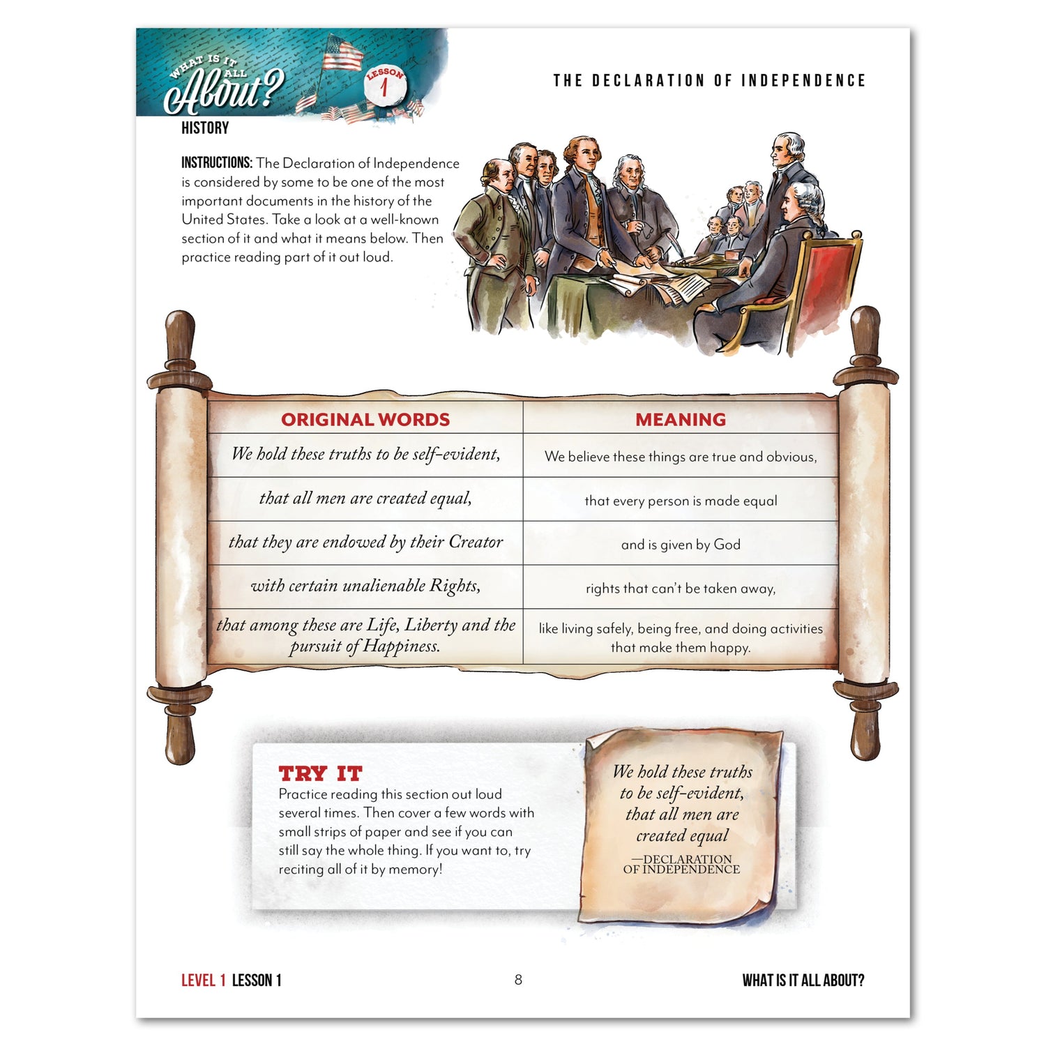 Fourth of July Homeschool Unit Study Digital and Printed Level 1 Student Book Lesson 1 The Declaration of Independence