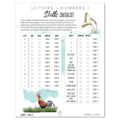 Letters + Numbers 2 On The Farm Digital Teacher's Guide Skills Checklist from L+N1
