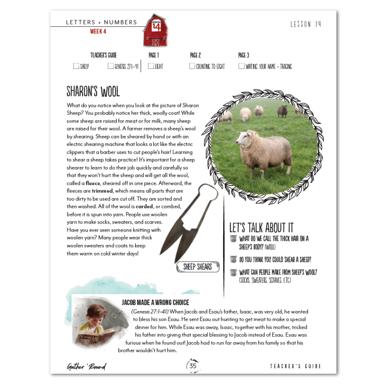 Letters + Numbers 2 On The Farm Digital Teacher's Guide Week 4 Lesson 14 Sharon's Wool