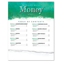 Money Modular Math step 1 printed book  table of contents