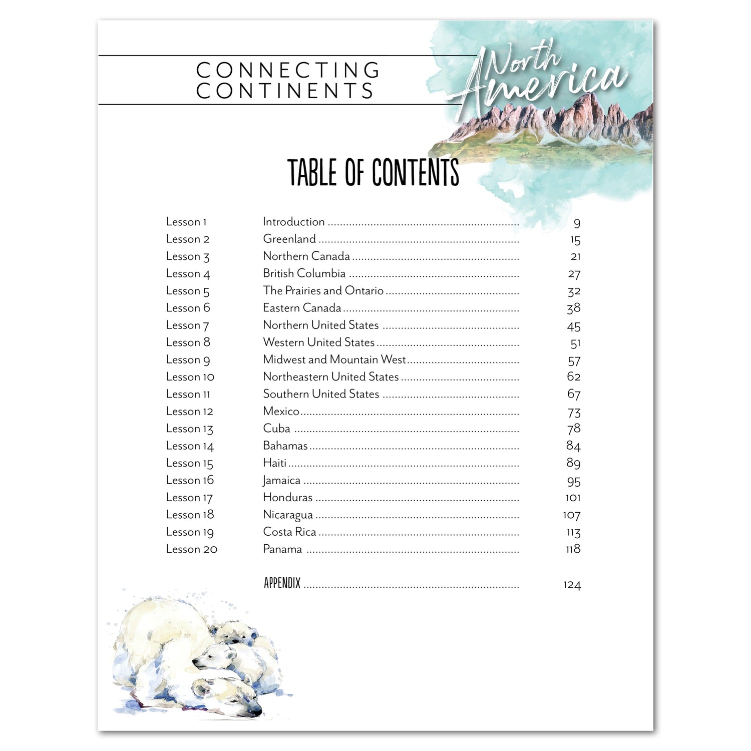 North America homeschool unit study digital table of contents for student workbook