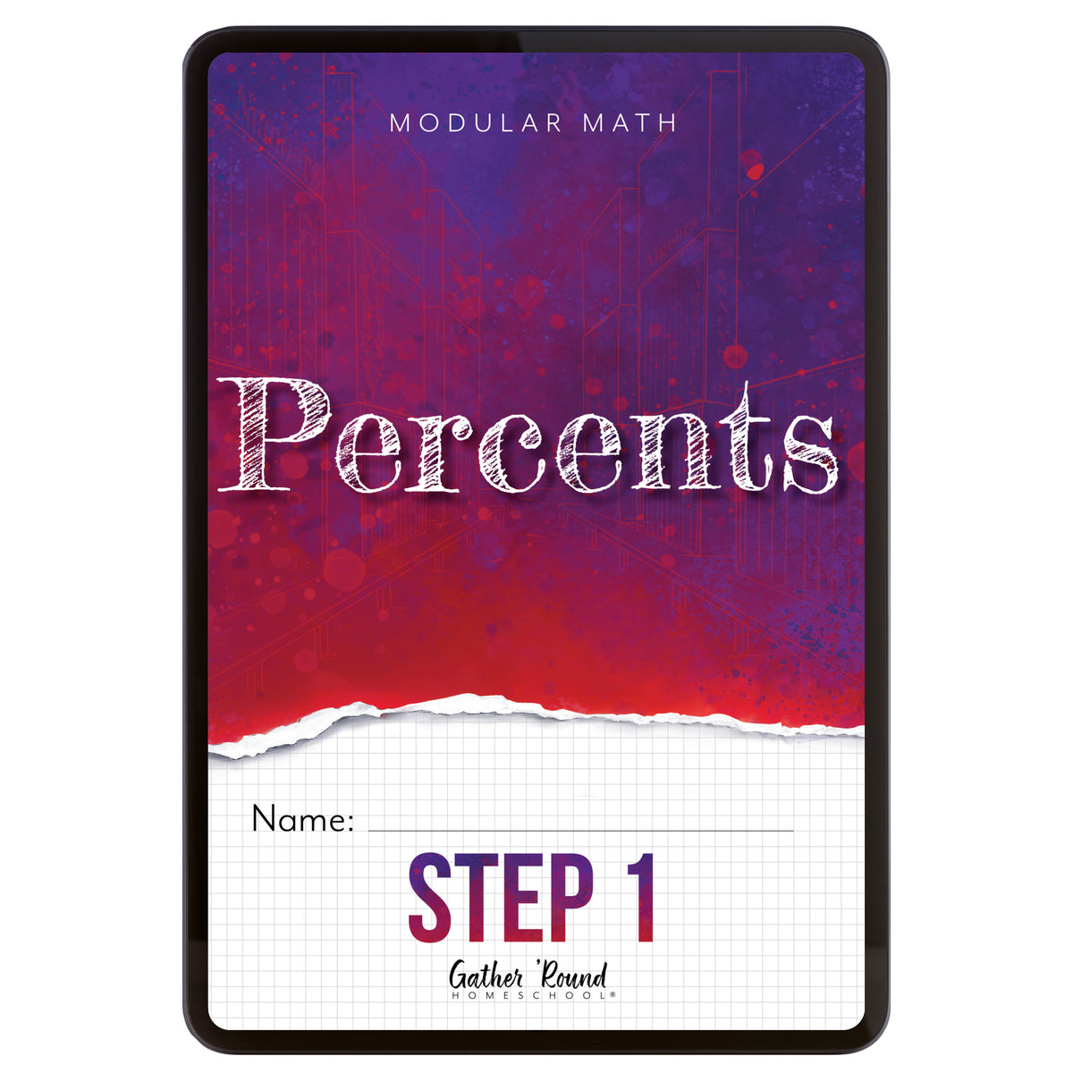 Digital cover of 'Modular Math: Percents Step 1' with a red and purple gradient.