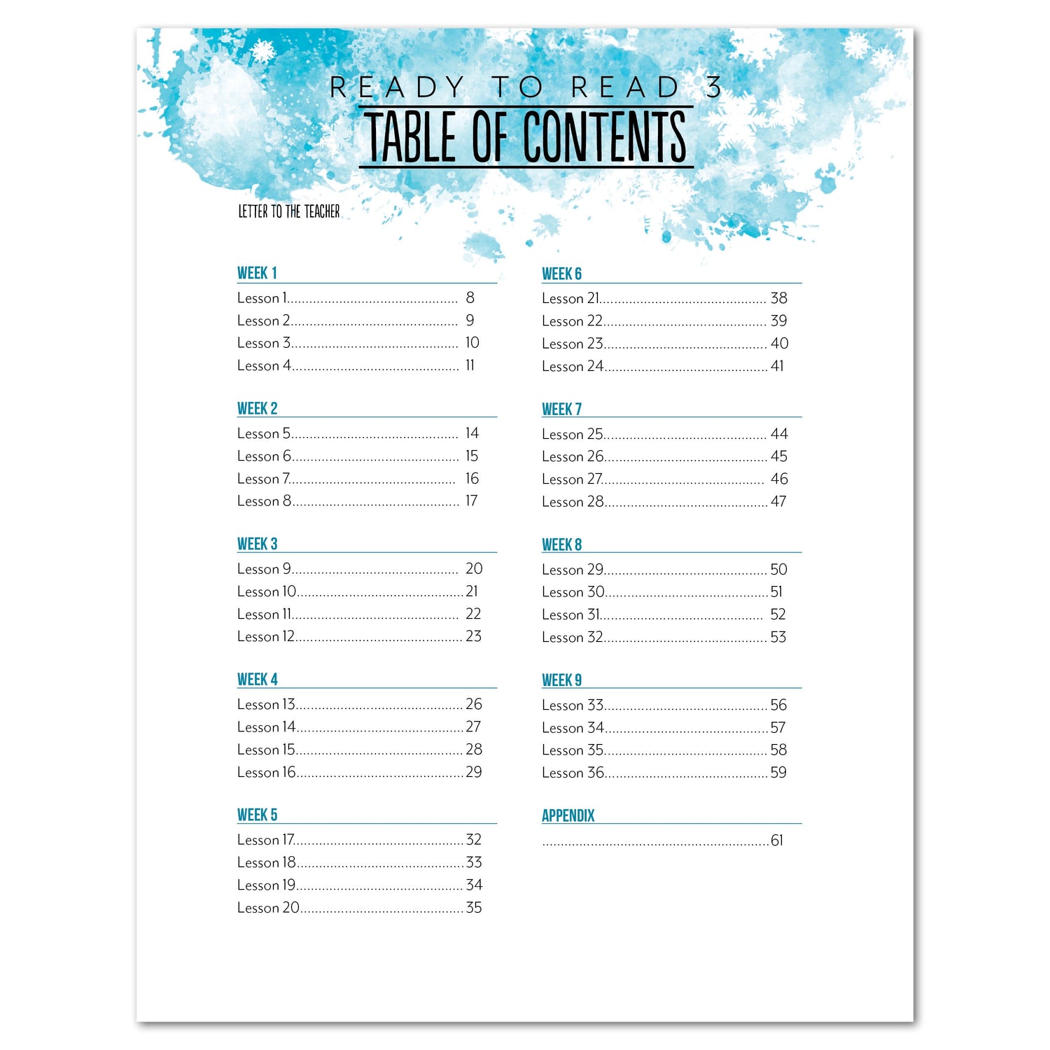 Ready to Read 3 At Ice + Snow Homeschool Unit Study Digital Teacher's Guide Table of Contents
