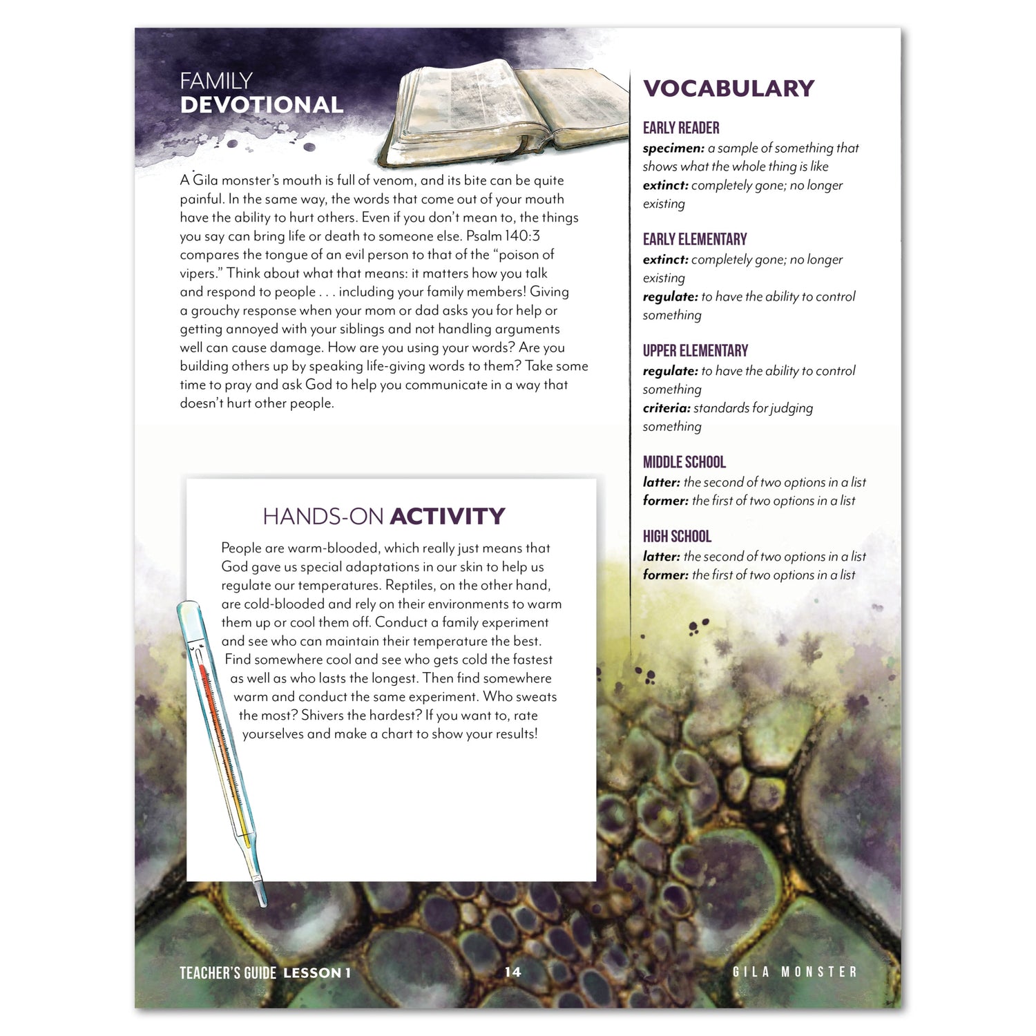 Reptiles homeschool unit study digital teacher guide lesson one family devotional