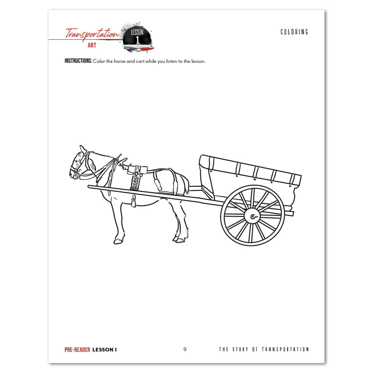 Transportation Homeschool Unit Study Digital Pre-Reader Student Book Lesson 1 Coloring