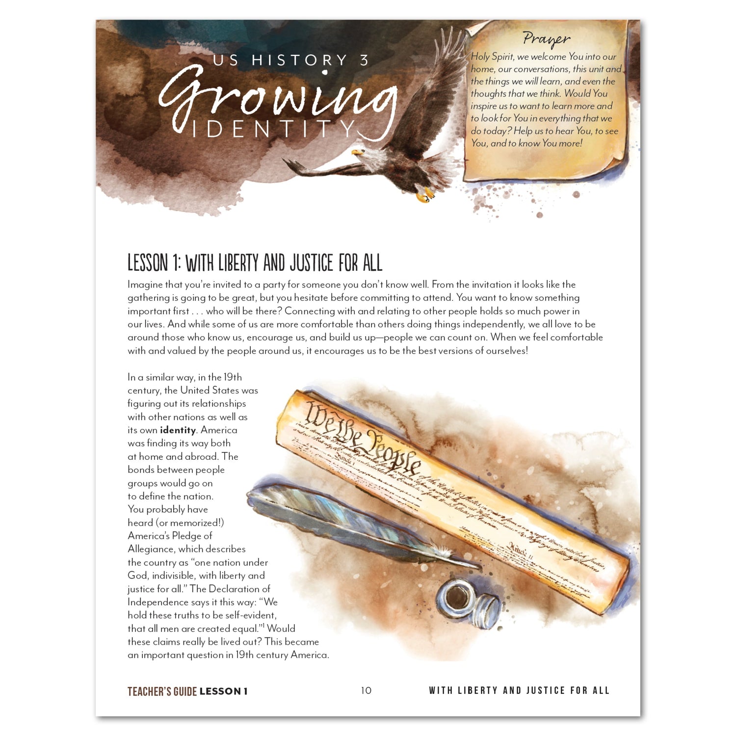 US History 3: Growing Identity: 1816-1899 Adventures Though History Homeschool Digital Teacher's Guide Lesson 1 With Liberty and Justice For All Part 1