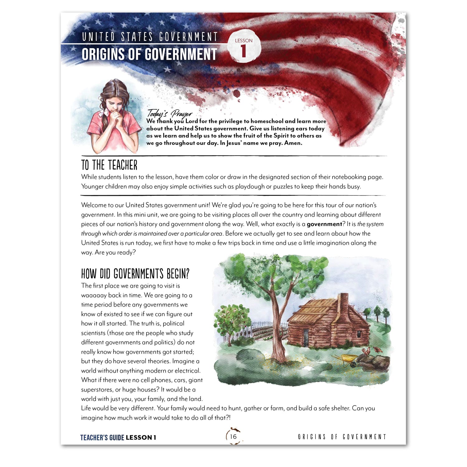 US Government Homeschool Study Unit Digital Teacher's Guide Lesson 1 Origins of Government Part 1