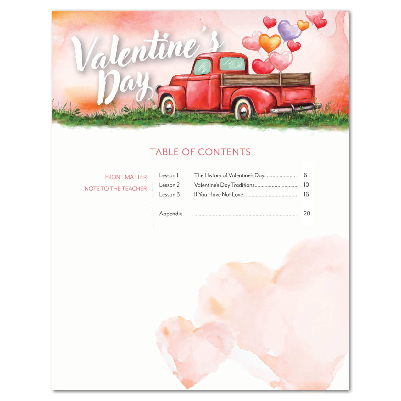 Valentine's Day Homeschool Unit Study Digital Download Teacher's Guide Table of Contents