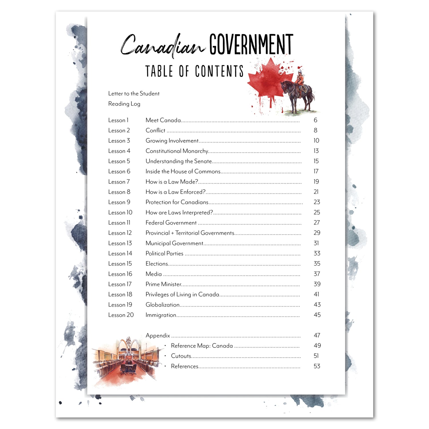 Canadian Government Homeschool Unit Study Digital Pre-Reader Student Book Table of Contents
