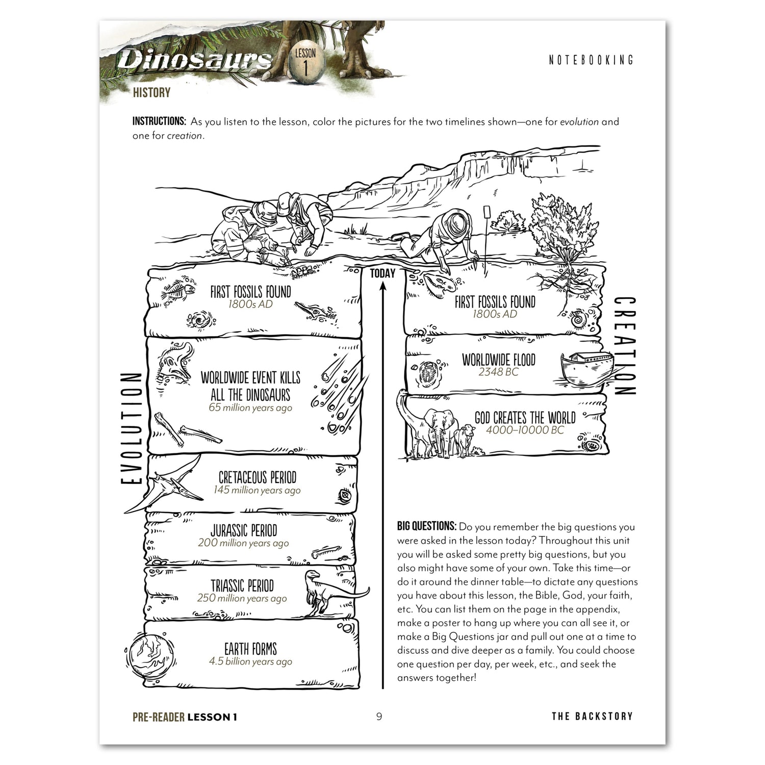 Dinosaurs Homeschool Unit Study Digital Pre-Reader Student Book Lesson 1 Notebooking