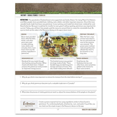 An educational worksheet page titled 'History - Social Studies: Pemmican' with a small historical illustration at the top, instructions, labeled diagrams, and a question section at the bottom.
