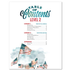 Fourth of July Homeschool Unit Study Digital and Printed Level 2 Student Book Table of Contents
