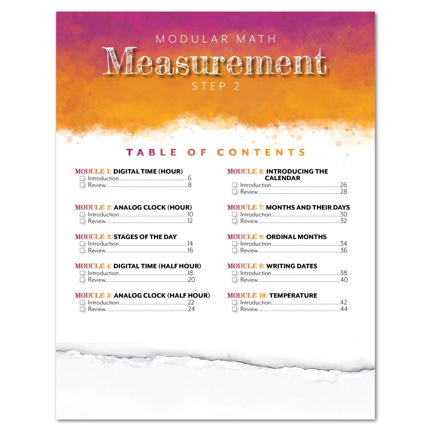 Measurement Step 2 modular math homeschool printed book table of contents