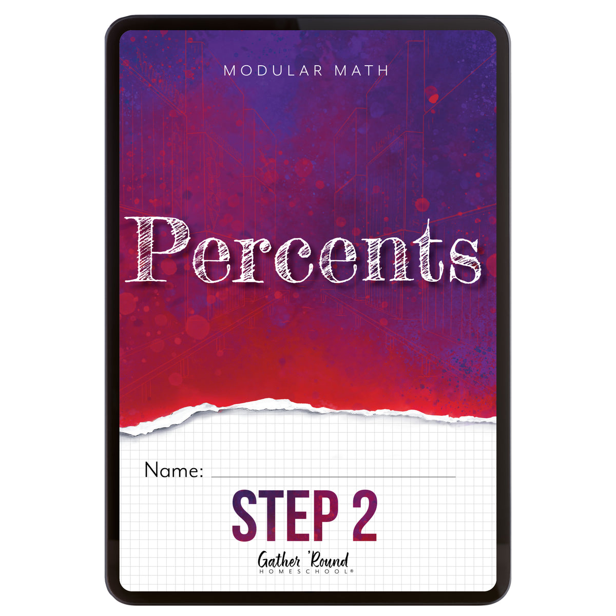 Digital cover of 'Modular Math: Percents Step 2' with a red and purple gradient.