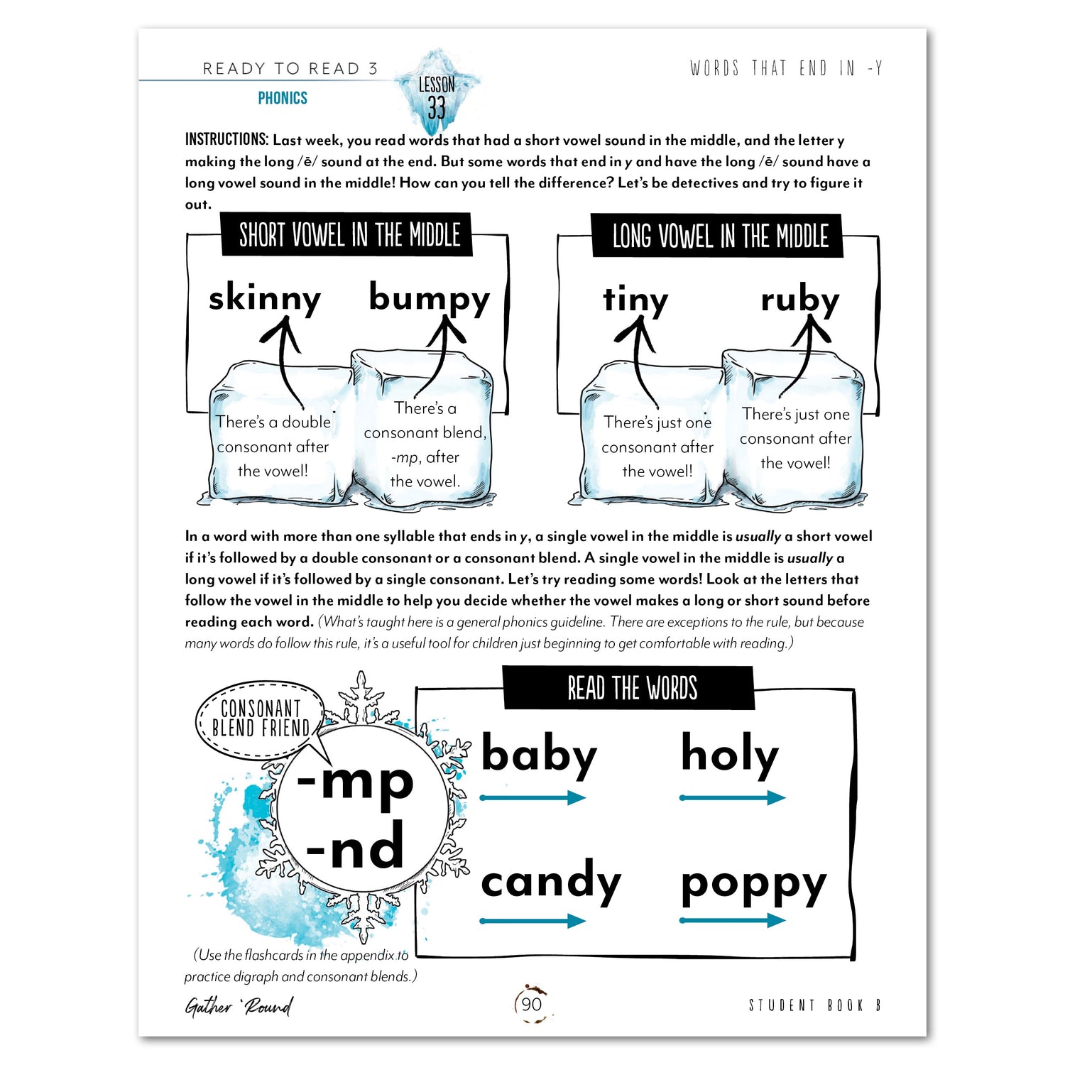 Ready to Read 3 At Ice + Snow Homeschool Unit Study Digital Student Book B Lesson 33 Phonics Words that end in Y
