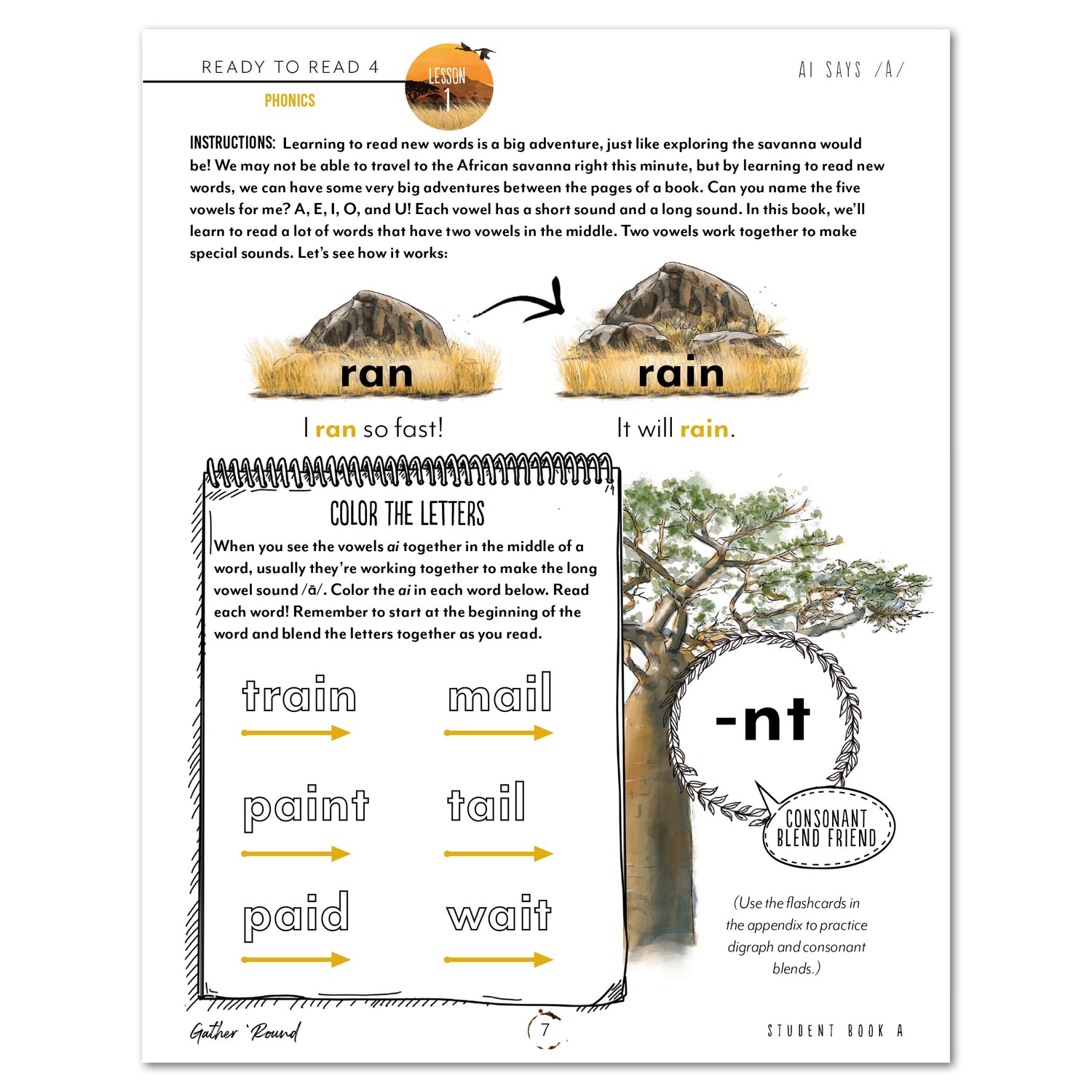 Ready to Read 4 On The Savannah Homeschool Unit Study Digital Student Book A Lesson 1 Phonics AI says /A/
