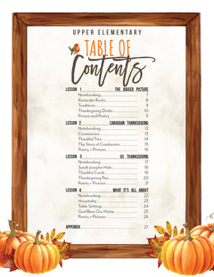 Thanksgiving Homeschool Unit Study Digital Download Upper Elementary Student Book Table of Contents