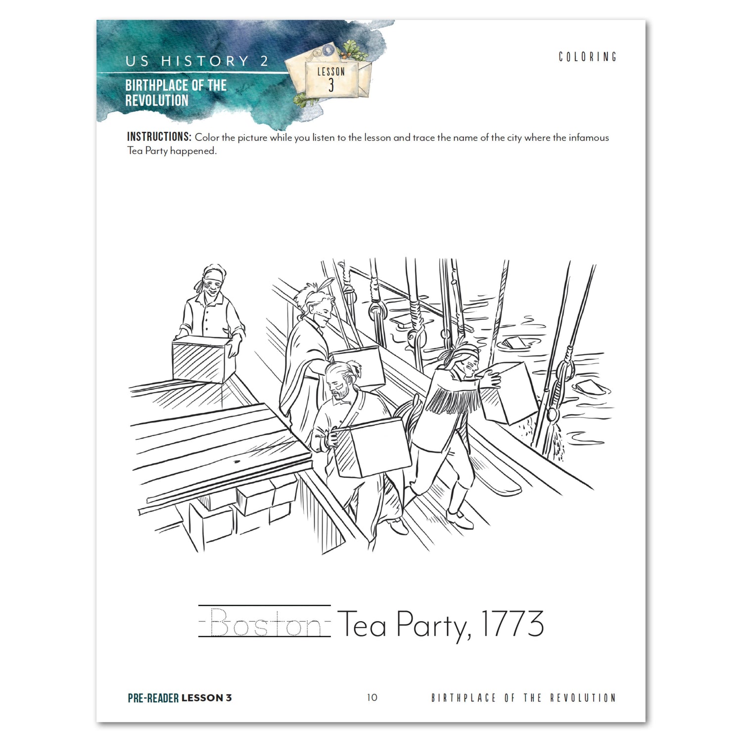 US History 2: Rise to Independence: 1763-1815 Homeschool Study Unit Digital Pre-Reader Student Book Lesson 3 Coloring