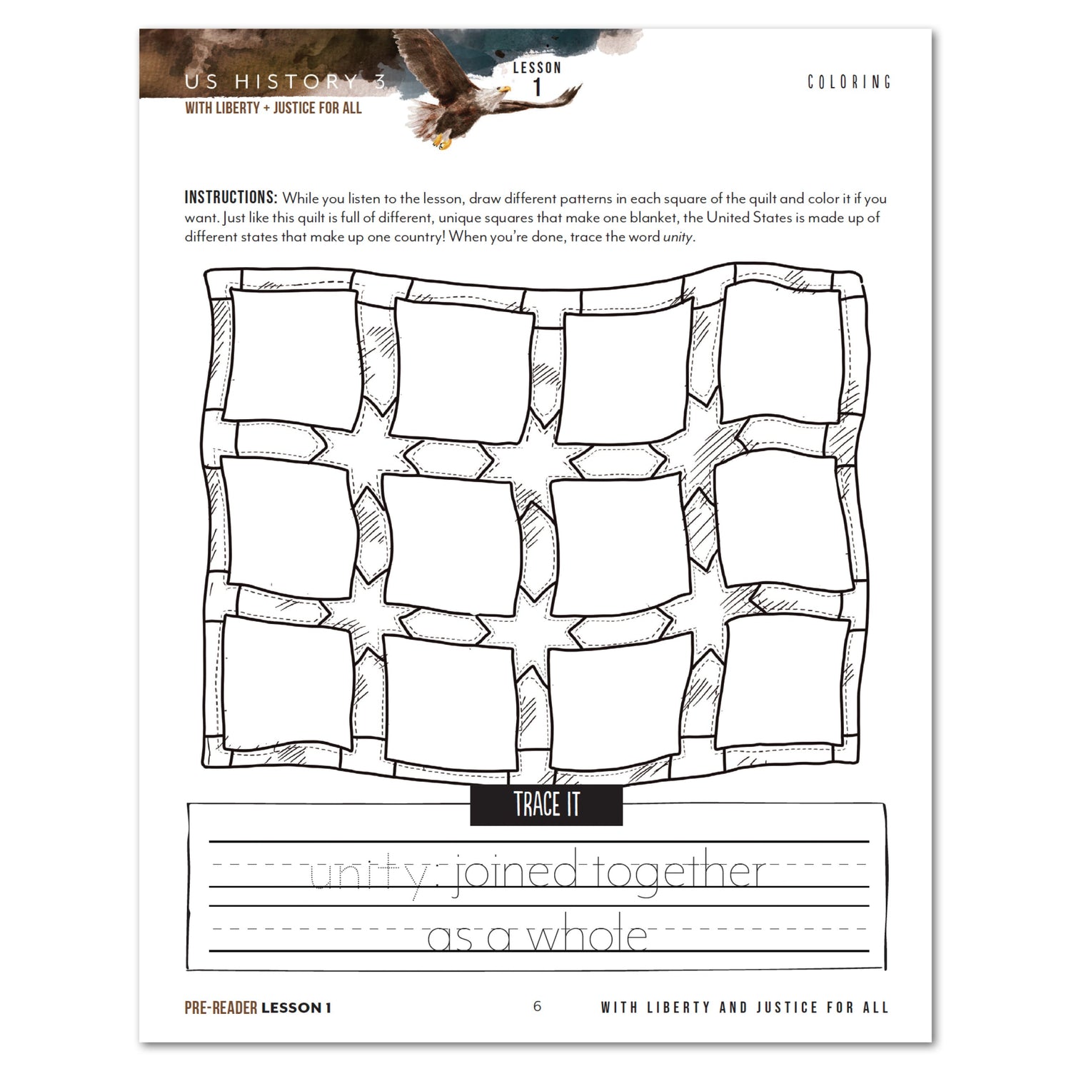 US History 3: Growing Identity: 1816-1899 Adventures Though History Homeschool Digital Pre-Reader Student Book Lesson 1 Coloring