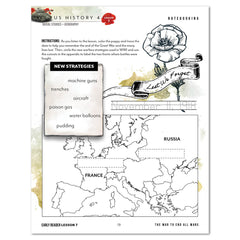 A US History 4: Alesson notebook page from featuring a black-and-white map of Europe and a poppy illustration.