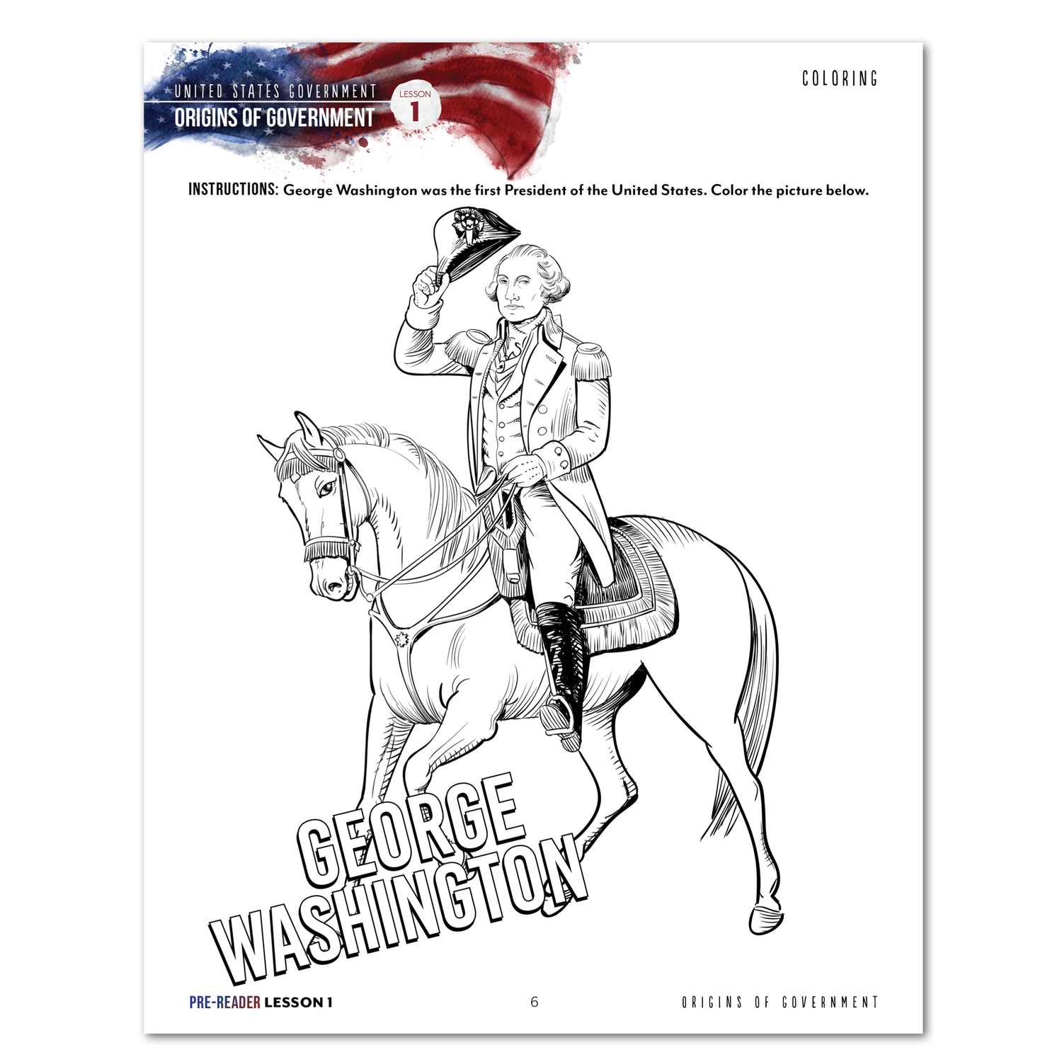 US Government Homeschool Study Unit Digital Pre-Reader Student Book Lesson 1 Coloring