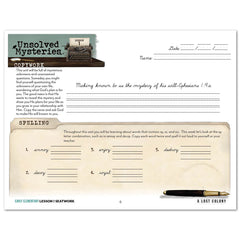 Unsolved Mysteries Homeschool Study Unit Digital Seatwork Journal Cursive Early Elementary Lesson 1 Copywork and Spelling