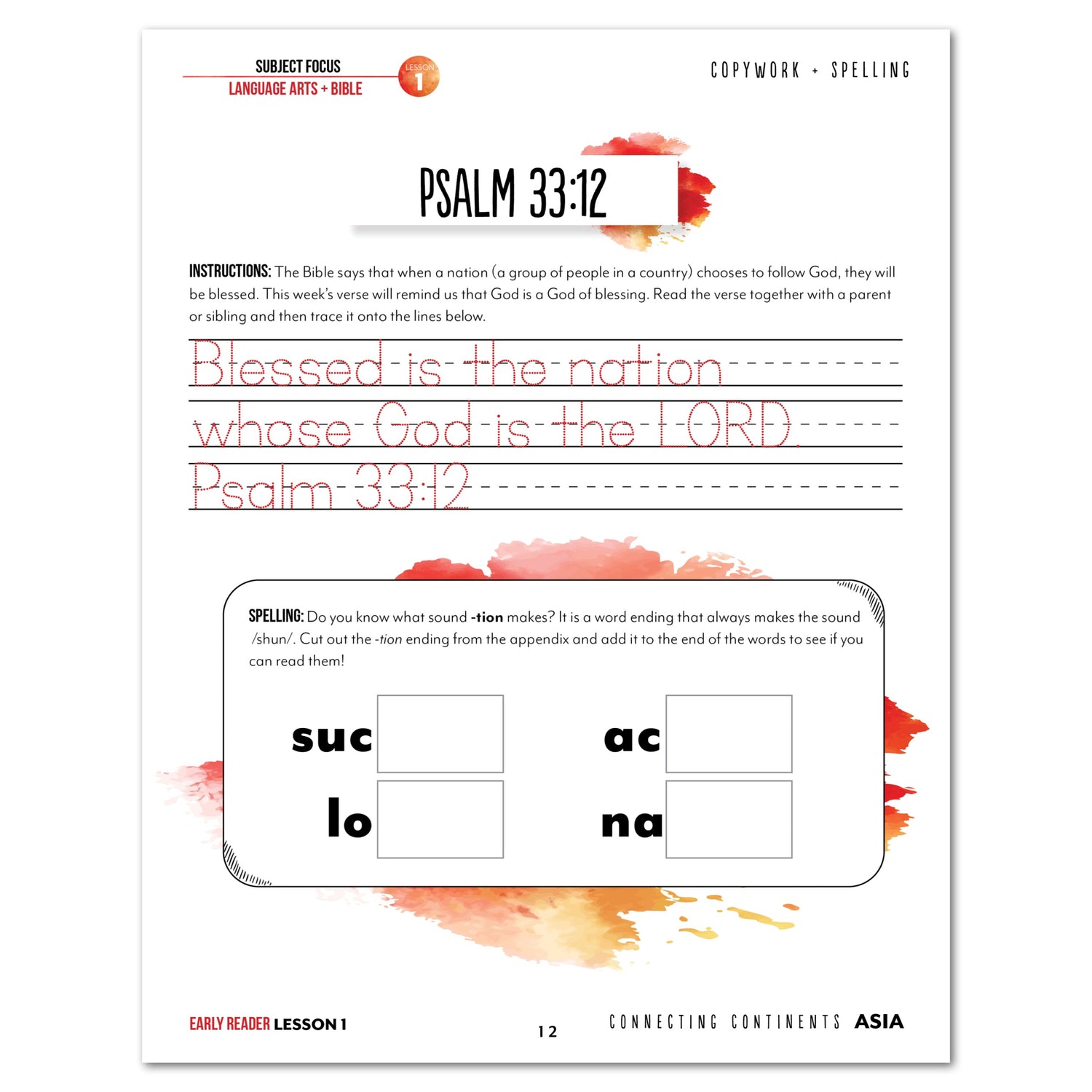 Asia Homeschool Unit Study Digital  Early Reader Student Book Lesson 1 Page