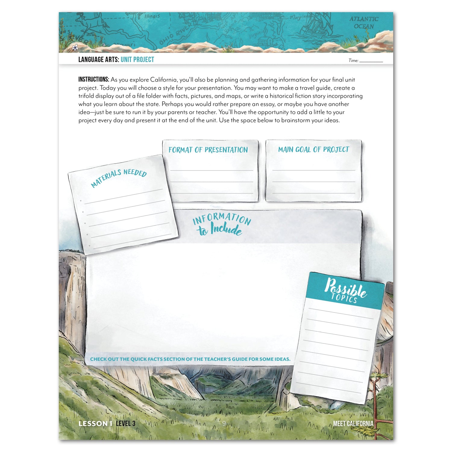 California Fifty States Homeschool Unit Study Digital Student Book Level 3 Lesson 1 Page