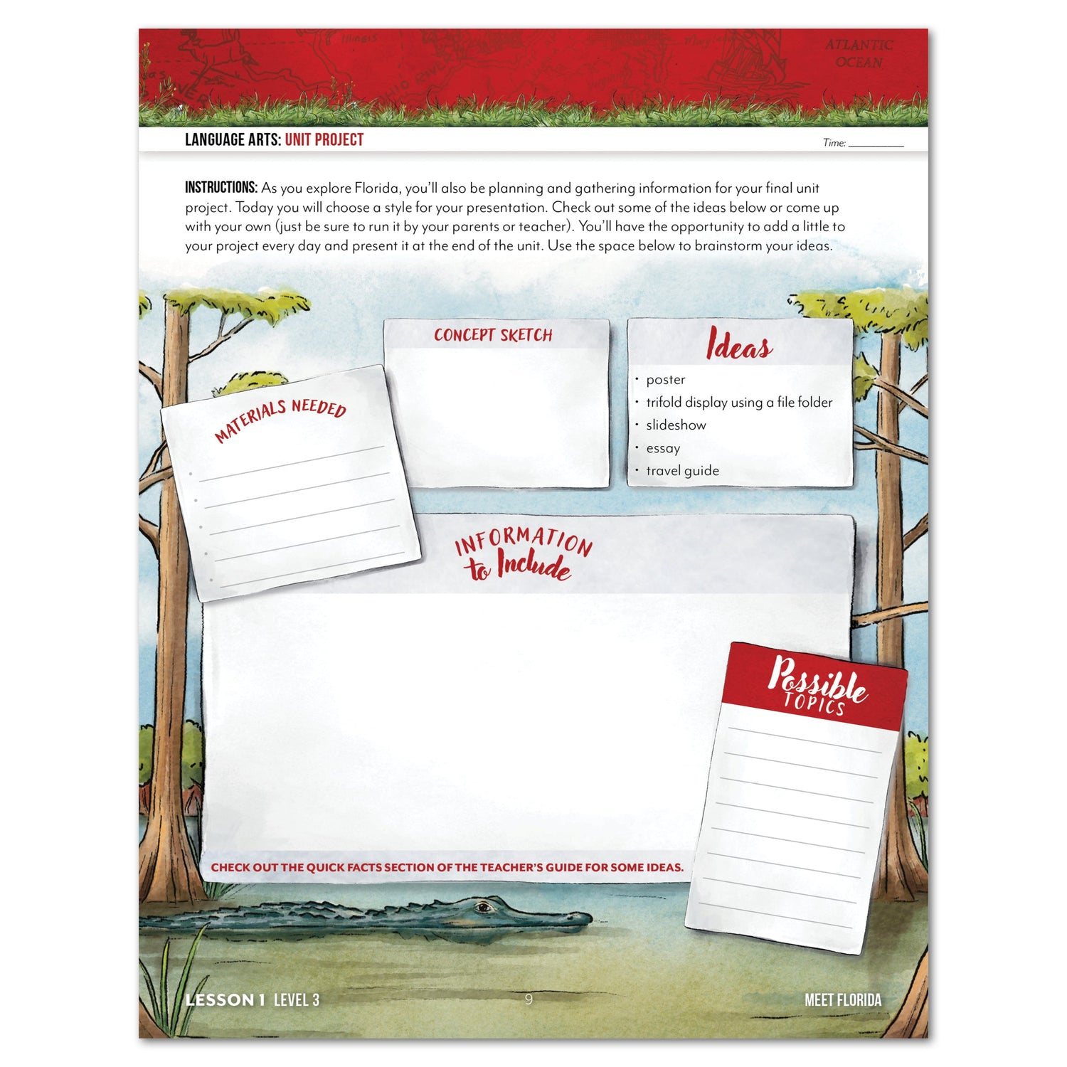 Florida Fifty States Homeschool Unit Study Digital Student Book Level 3 Lesson 1 Page
