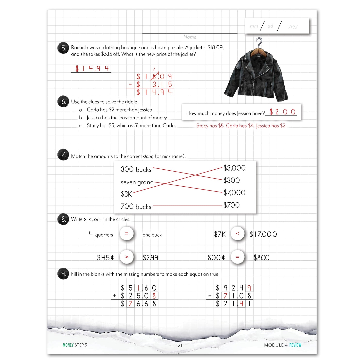 Money Modular Math step 3 printed book module 4 review