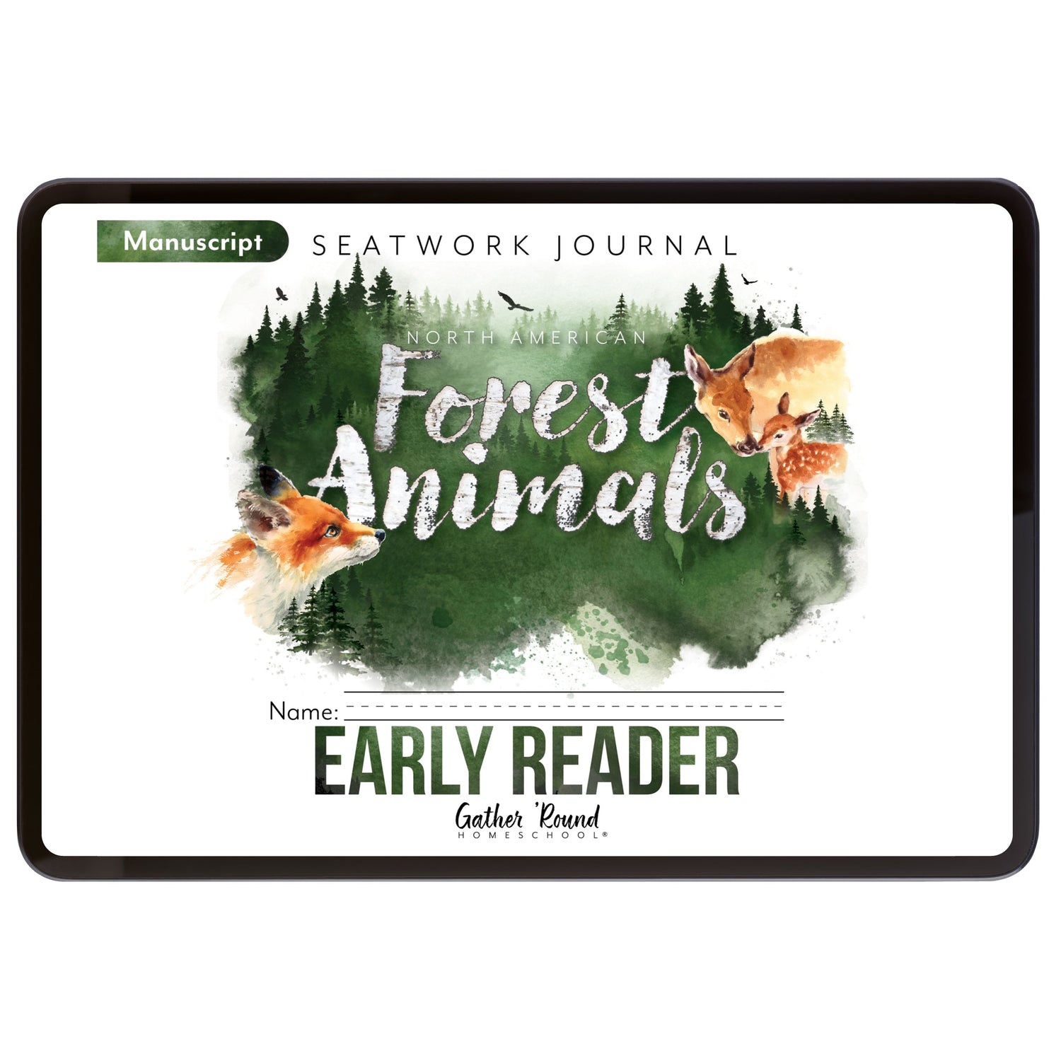 North American Forest Animals homeschool unit study digital student seatwork journal in manuscript for early reader