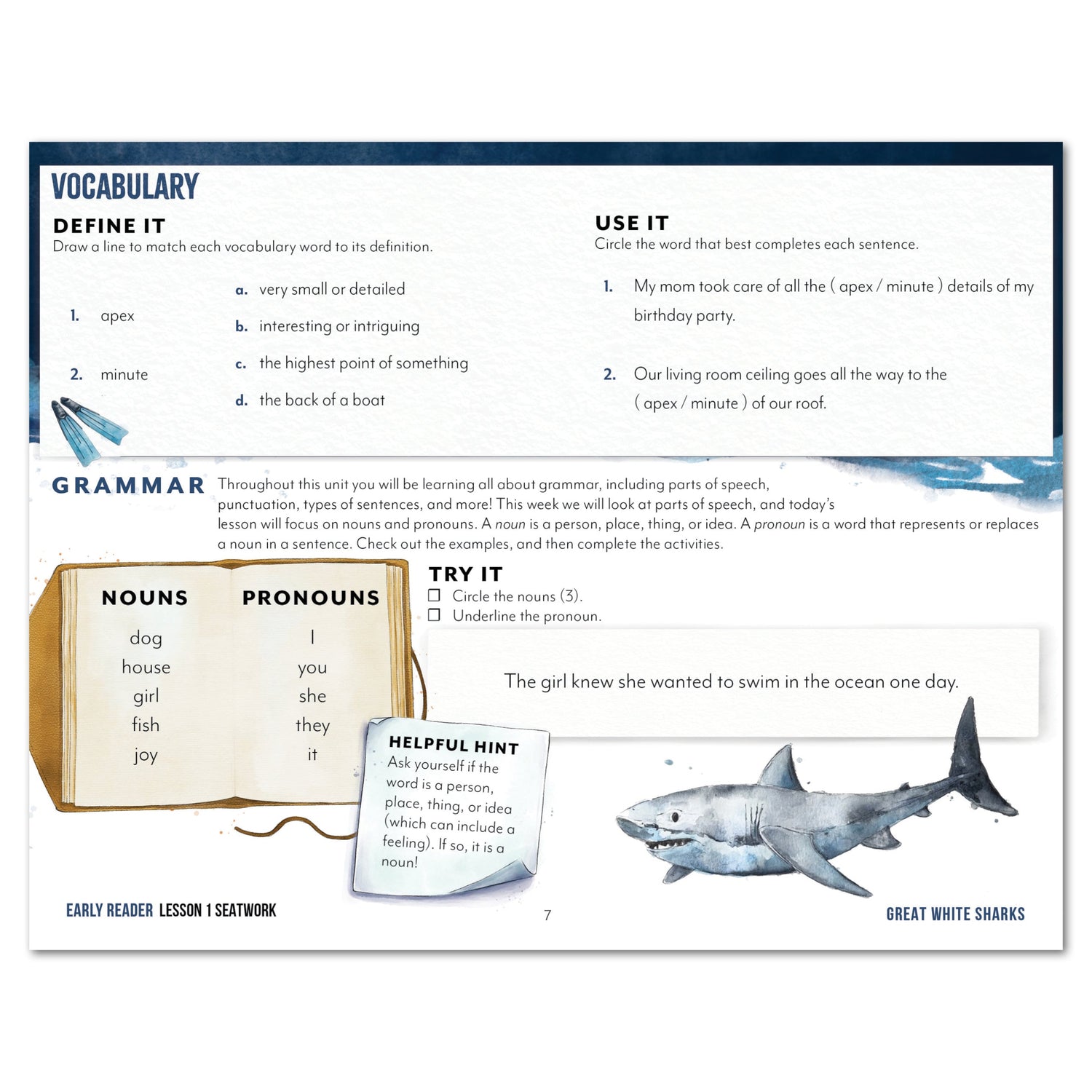 Ocean Life homeschool unit study digital seatwork journal in manuscript for early reader lesson one worksheet