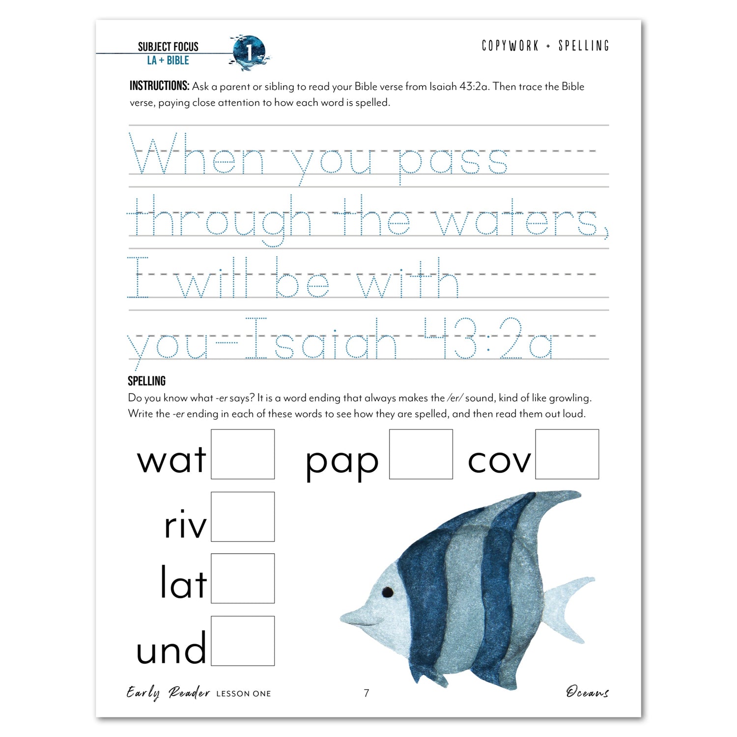 Oceans homeschool unit study digital student workbook for early reader with teacher's guide combo copy work 