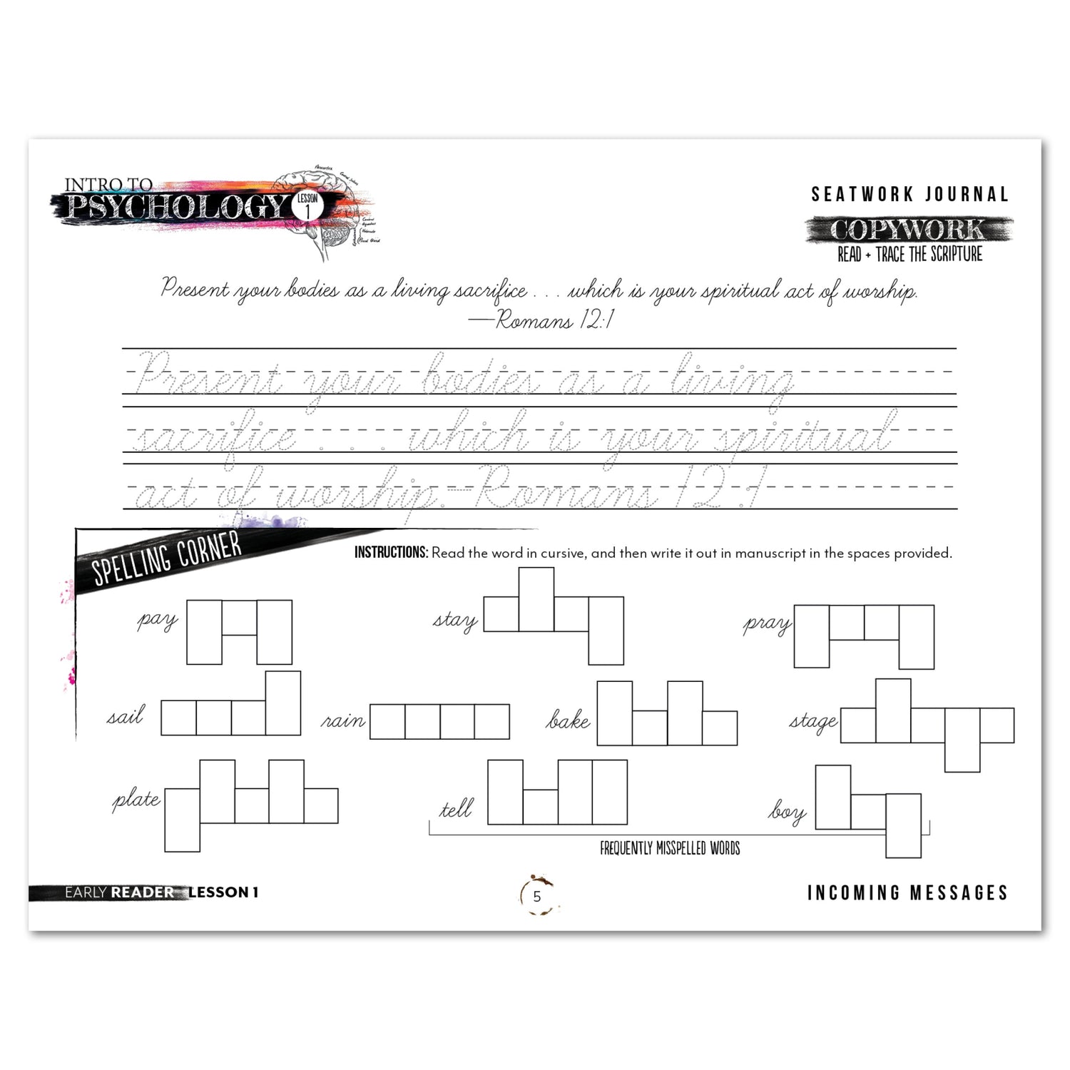 Psychology homeschool unit study digital student seatwork  journal cursive early reader worksheet