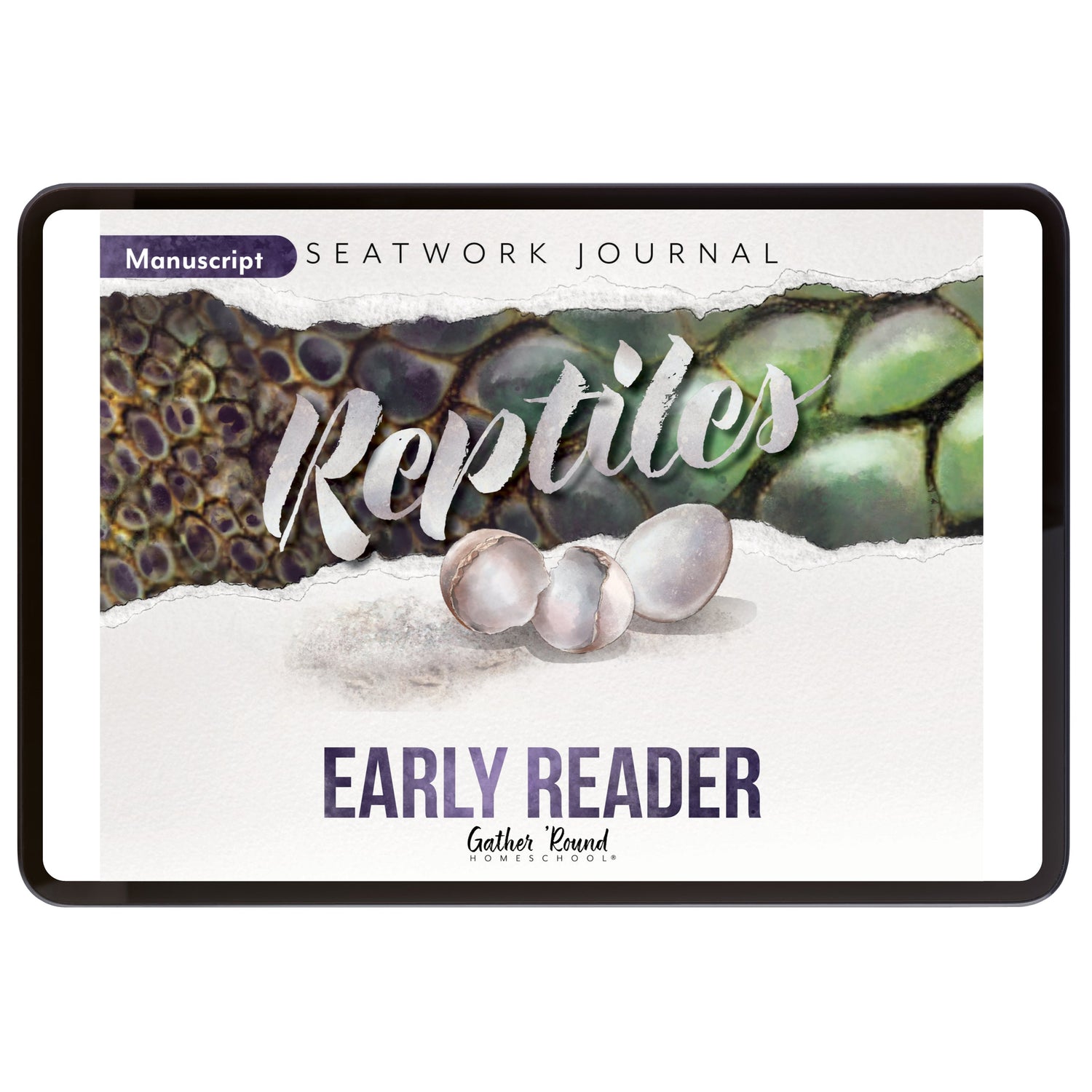 Reptiles homeschool unit study digital student seatwork journal in manuscript for Early Reader