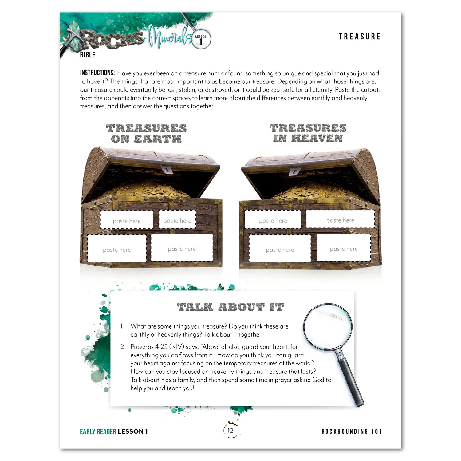 Rocks + Minerals homeschool unit study digital  Early Reader with Teacher's Guide bundle treasure worksheet