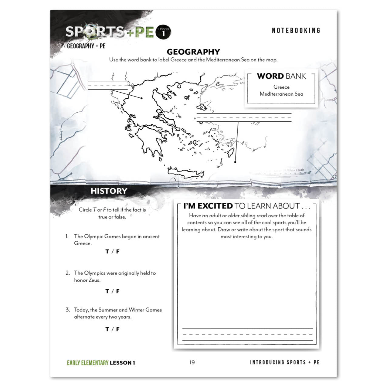 Sports + PE homeschool unit study digital student workbook Early Elementary with Teacher's Guide bundle notebooking