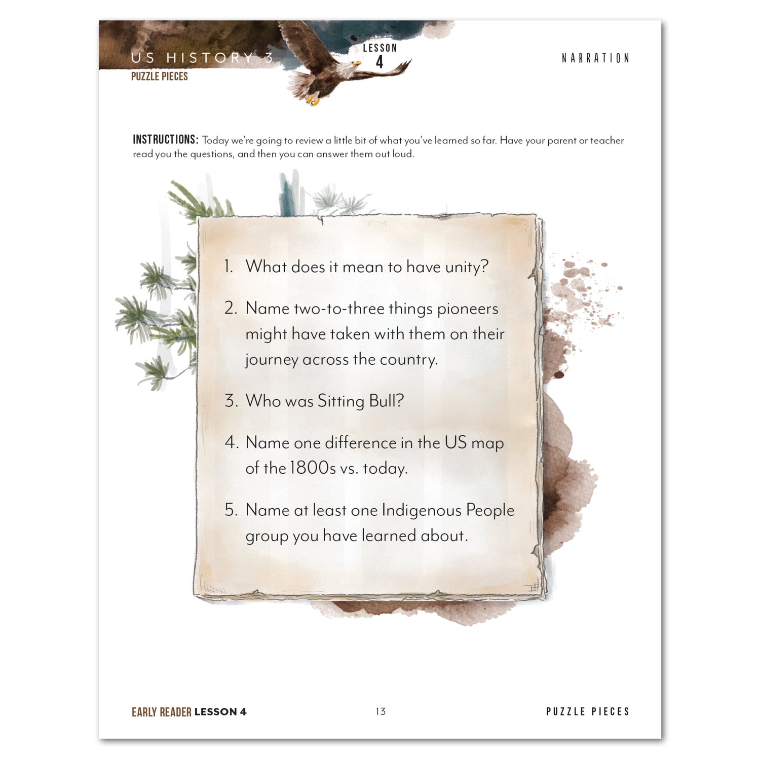 US History 3: Growing Identity: 1816-1899 Adventures Though History Homeschool Digital Early Reader Student Book Lesson 4 Narration
