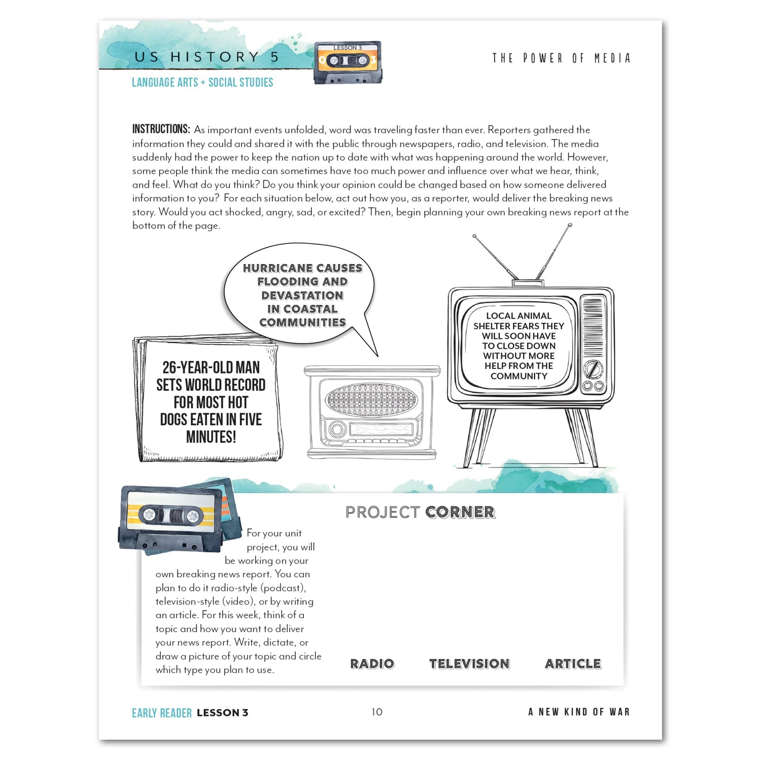 US History 5: A New Era: 1946-1975 Homeschool Unit Study Digital Early Reader Student Book Lesson 3 The Power of Media