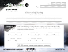 Sports + PE homeschool unit study, digital student seatwork journal in manuscript for Early Elementary worksheet