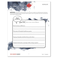 Canadian Government Homeschool Unit Study Digital Early Elementary Student Book Daily Lesson 1 Vocabulary