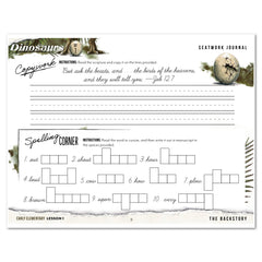 Dinosaurs Homeschool Unit Study Digital Seatwork Journal Cursive Early Elementary Lesson 1 Copywork and Spelling
