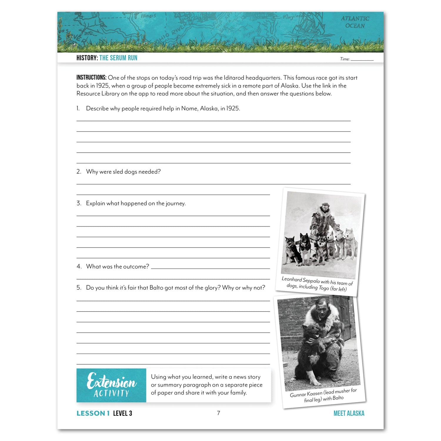Alaska Fifty States Digital Homeschool Unit Study Level 3 Student Book Page Lesson 1