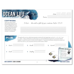Ocean Life homeschool unit study digital seatwork journal in cursive for early elementary lesson one worksheet